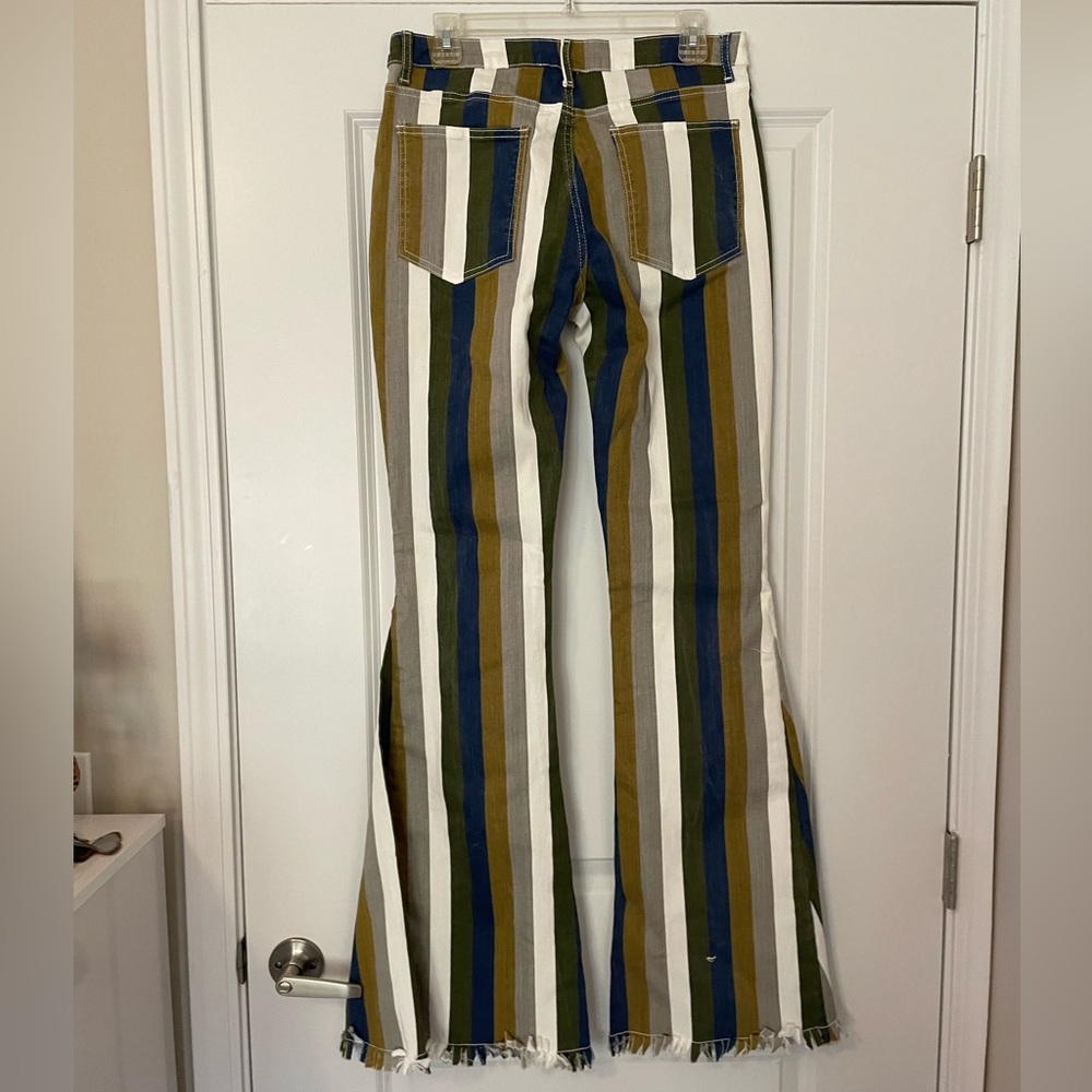 NWT Saint & Hearts Green Multi Striped Bell Bottoms jeans retro style Flares - Picture 5 of 7